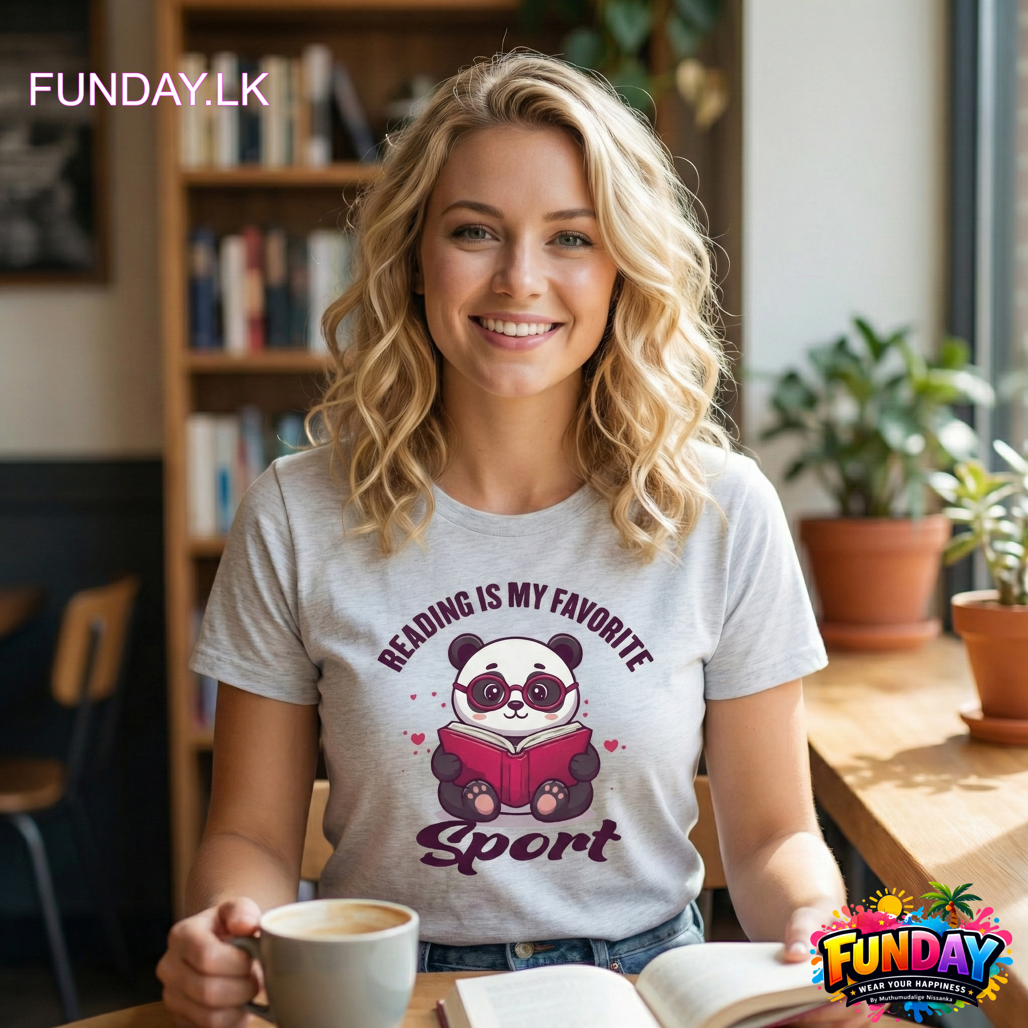 Book reading panda TShirt Design Best for girls who love to read by www.funday.lk
