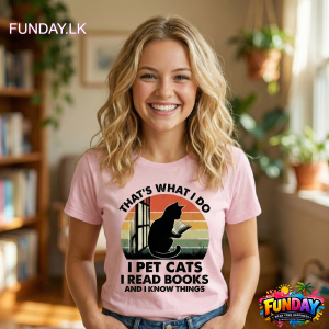 Cat reading books - TShirt Design Best for girls who love to read by www.funday.lk