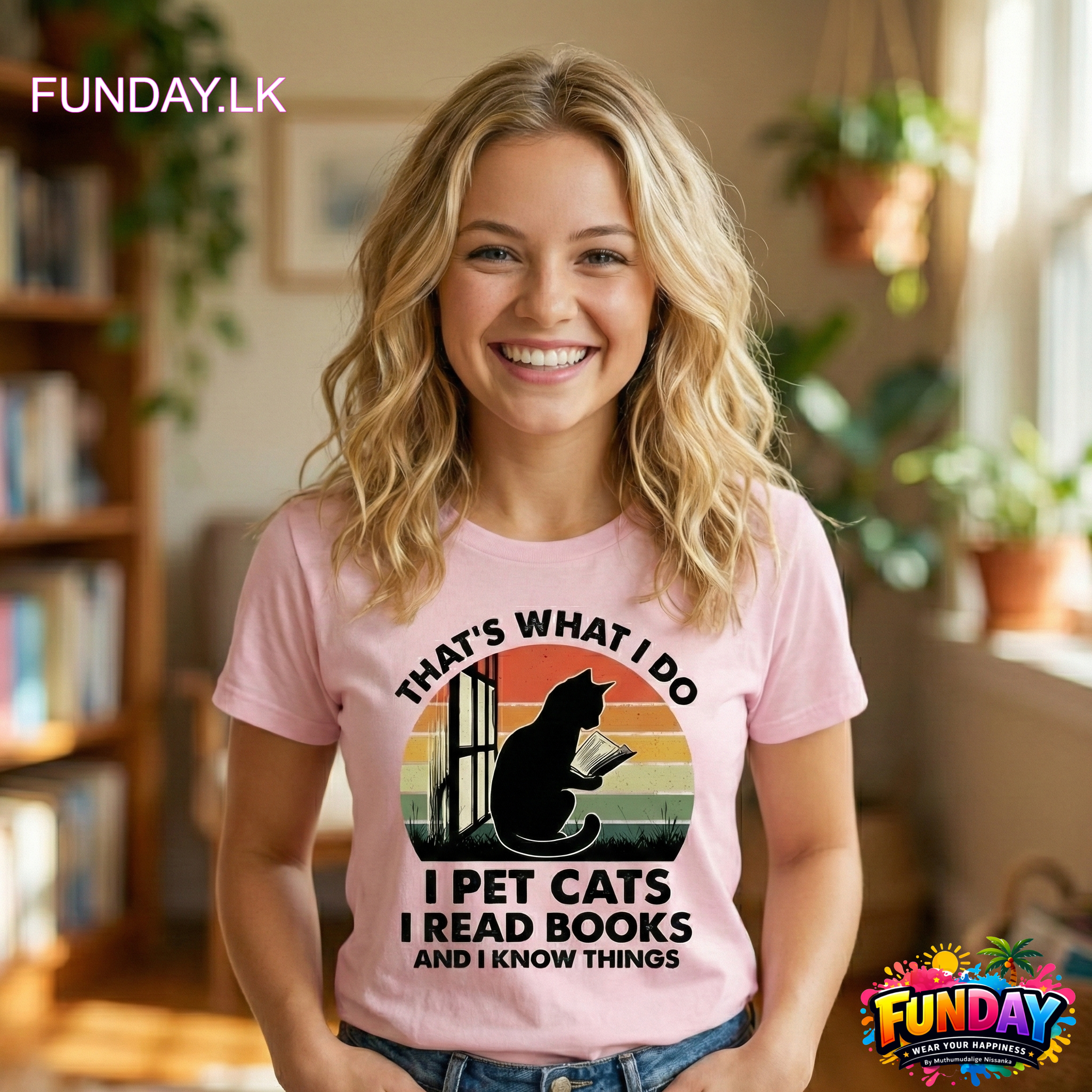 Cat reading books - TShirt Design Best for girls who love to read by www.funday.lk