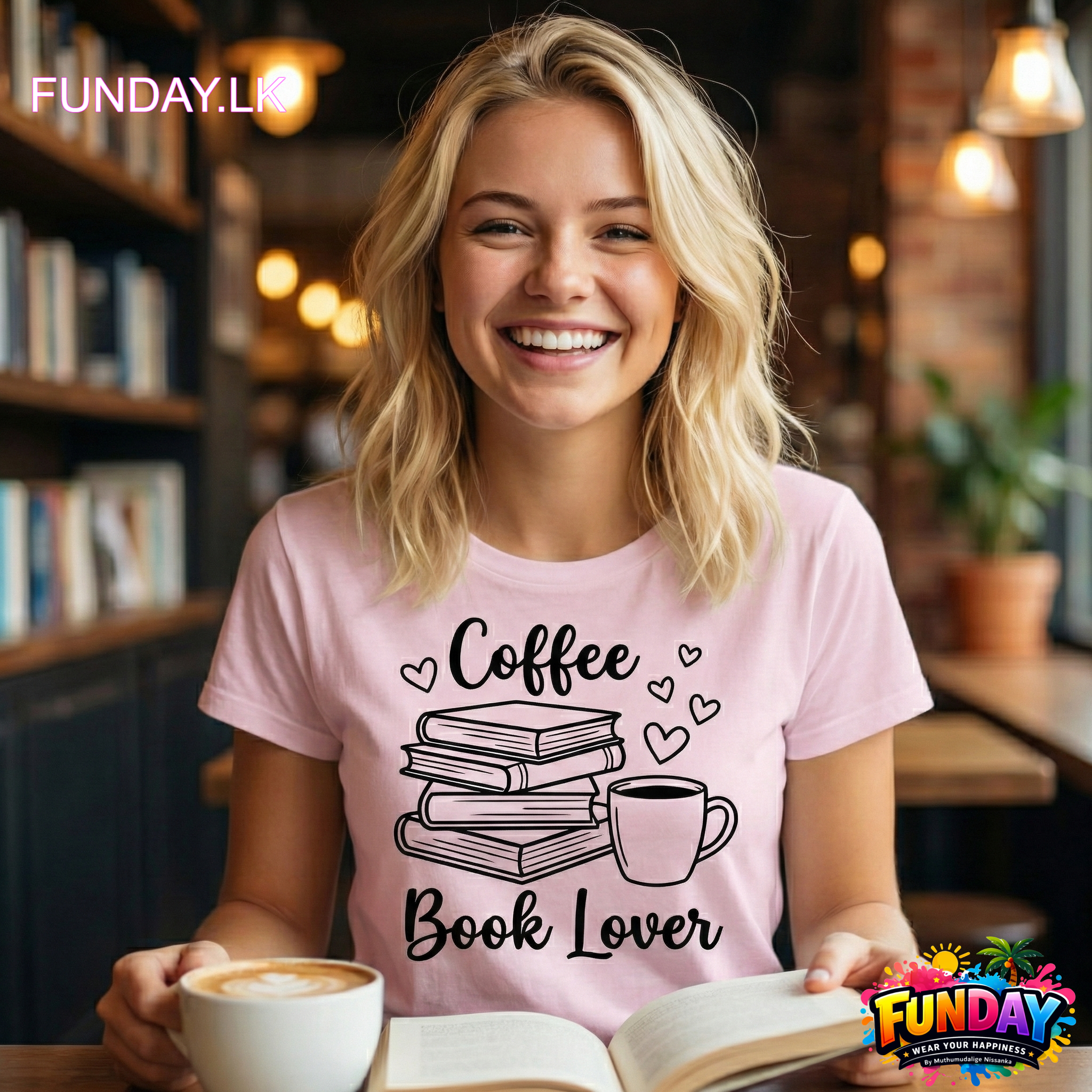 Coffee book lover TShirt Design Best for girls who love to read by www.funday.lk